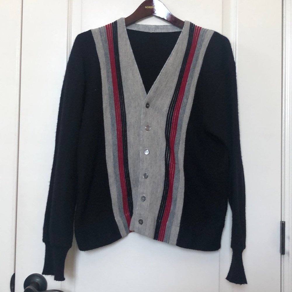 Vintage Acrylic Navy Striped Cardigan Size Small
